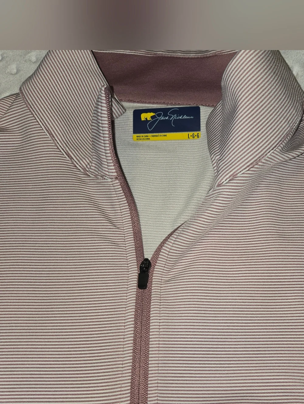 Jack Nicklaus L Long Sleeve 1/4 Zip Golf Polo Shirt Light Red Striped Logo